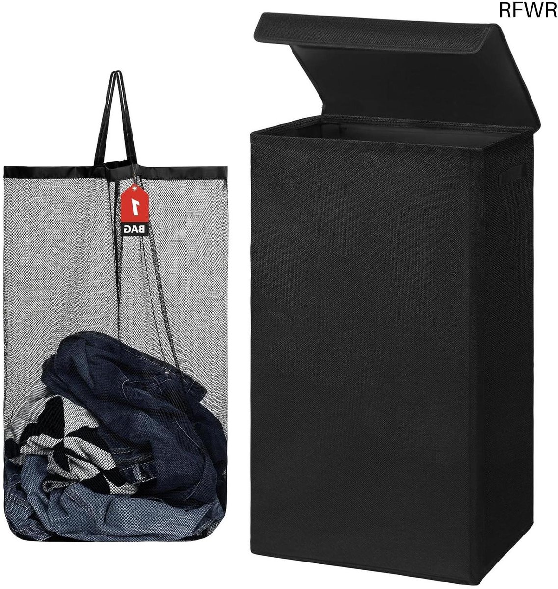 RFWR Grote Wasmand met Deksel en Uitneembare Waszakken 100L Opvouwbare Wastrommel voor Slaapkamer Badkamer en Studentenhuis