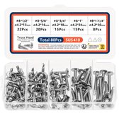 Set de 8 Vis autotaraudeuses – Acier inoxydable 410 – Assortiment de vis autoperceuses – Pour métal, bois et plastique – 80 pièces dans une boîte de rangement