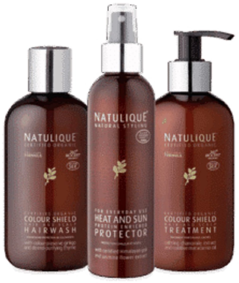 NATULIQUE TRIPLE PACK - Colour Shield Hairwash + Treatment + Heat And Sun Protector 2 x 250ml + 200ml