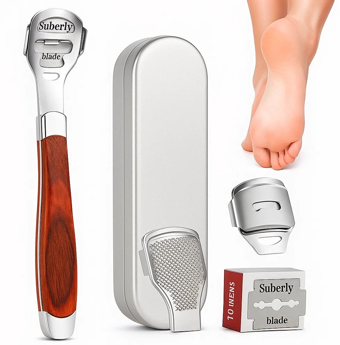 Goedkoopste Eeltverwijderaar Met Luxe Opbergbox I Eeltschraper I Eeltvijl I Voetvijl I Eeltschaaf I Eeltrasp I Incl. 10 Dubbelzijdige Mesjes I RVS & Houten Handel