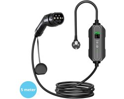 Mobiele Thuislader 3,7 kW - IP67 Waterdicht - Type 2 vanaf stopcontact - 6A/8A/10A/13A/16A - 1 Fase - TPU kabel - Uitgesteld laden functie / Timer functie - 5 meter