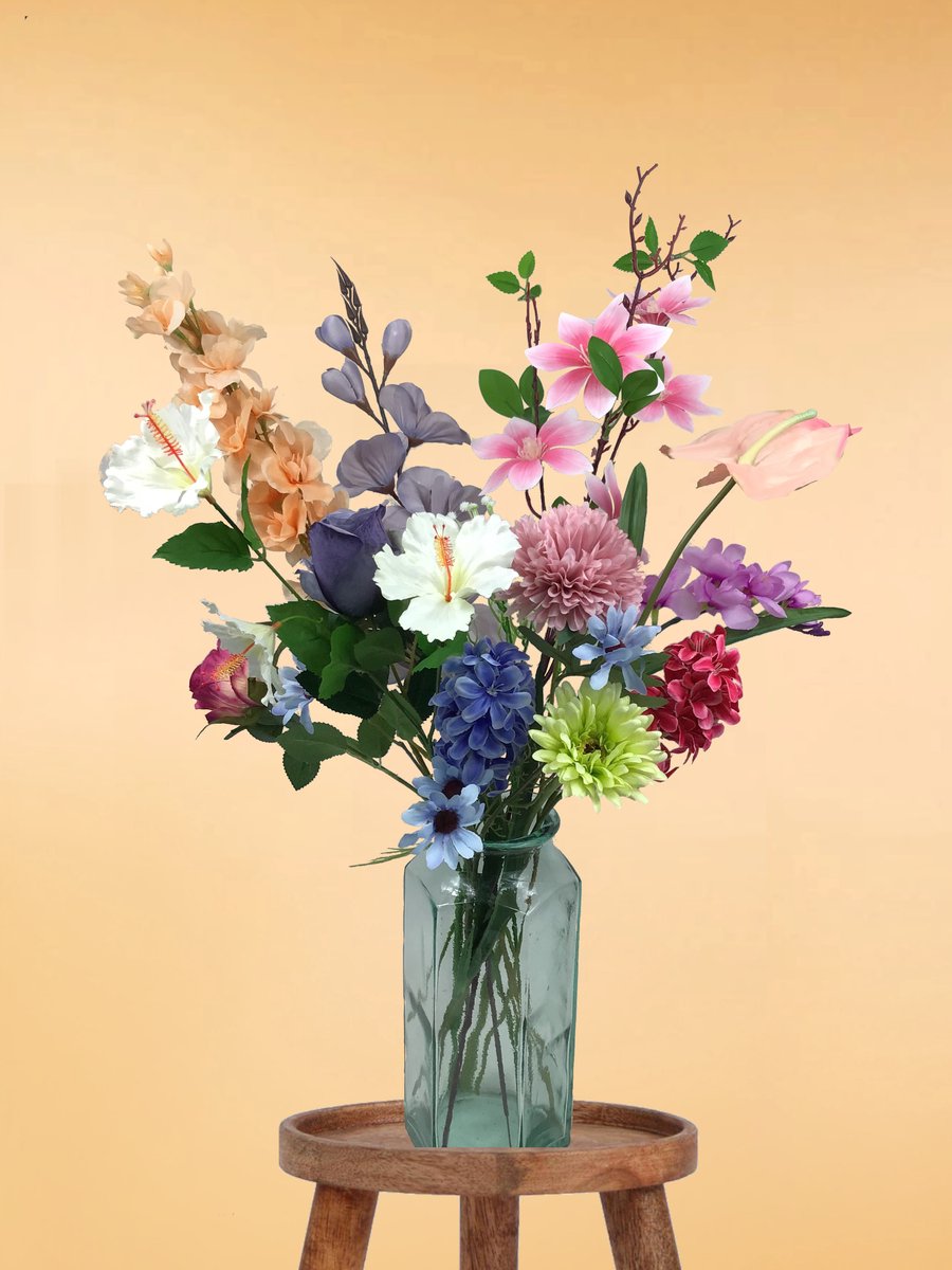 The Bloomistic® – Zijden Boeket – 70-80 cm hoog – Kunstbloemen – 19 stelen – moederdag – nepbloemen – housewarming cadeau – decoratie – decoratie woonkamer