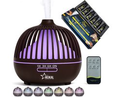 HEIKAL Focus & Feel-Good Etherische Olie Set – 6x 10ml + Donkere Houtkleur Aroma Diffuser – Voor Focus, Energie & Geurverspreiding