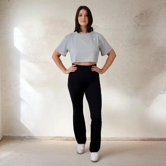 T-shirt de sport YV SPORT Athene pour femme - Coupe courte - Qualité Premium - Respirant - Évacue l'humidité - Sèche rapidement - Confortable et doux - T-shirt de Fitness et de sport - Vêtements de sport pour femme - Grijs - Taille S