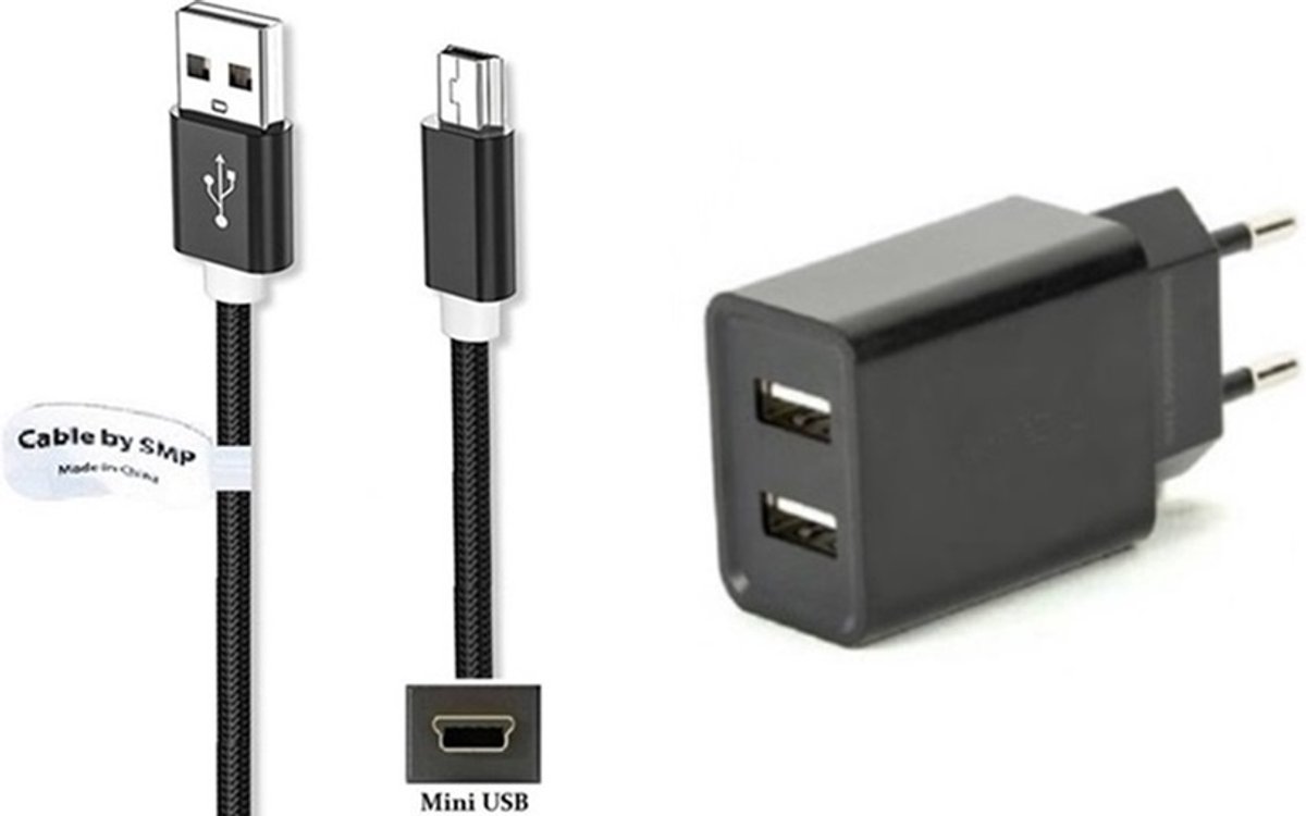 OneOne 2.1A lader met 2 poorten + 0,25m sterke Mini USB kabel. Oplader adapter past op Texas Instruments grafische rekenmachine TI-83, TI-83 Plus, TI-84 +, TI-84 + C, TI-84 + CE, TI-84 + SE, TI-84x, TI-86, TI-89, TI-89 Titanium, TI-Nspire / CAS / CX