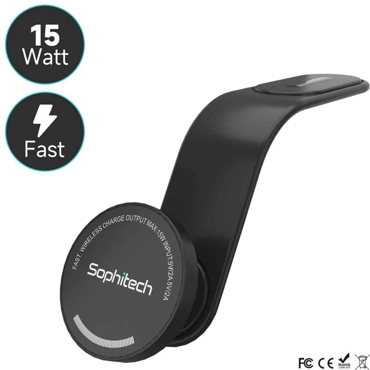 Sophitech FlexMount Telefoonhouder Auto – 15W Draadloze Qi Snellader – MagSafe Compatibel – Buigbare GSM Houder – Voor Ventilatie, Raam & Dashboard – Geschikt voor iPhone & Android