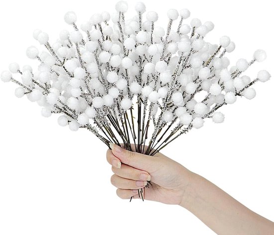 24 stuks kunstmatige witte bessenplectrums sneeuwsprays kerst