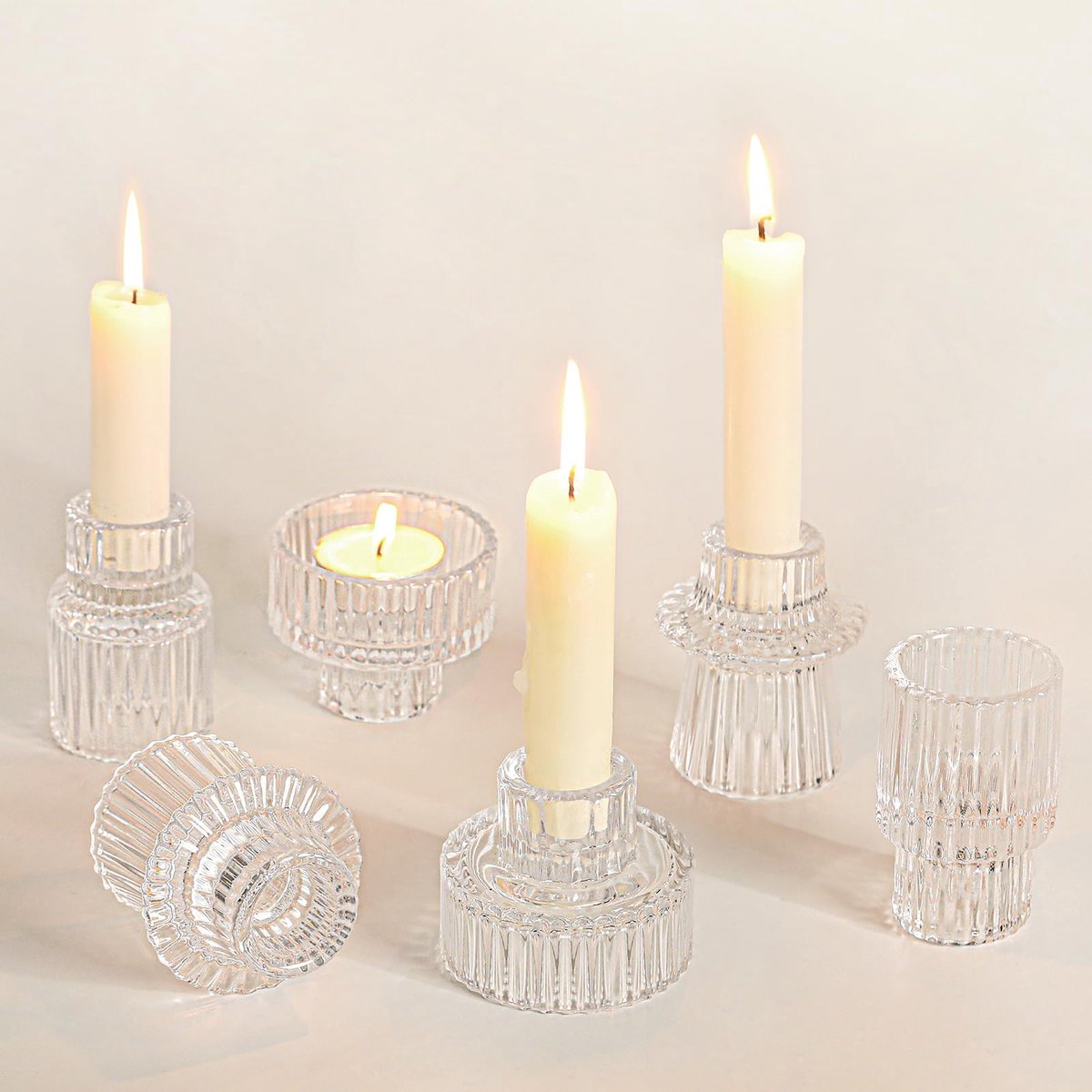 Ibenzoa® Set van 6 veelzijdige glazen kandelaars voor sfeervolle decoratie bij elke gelegenheid