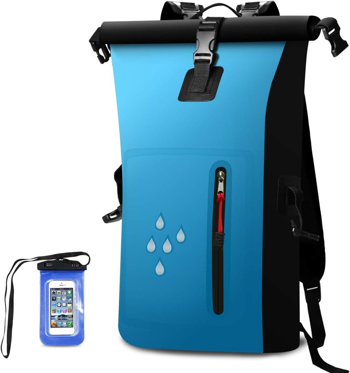Waterdichte rugzak 25 l met rolsluiting en waterdichte telefoonhoes IPX8