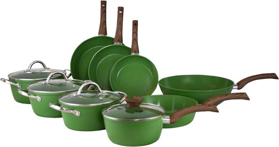 BY C&P - Go Green Set de casseroles 9 pièces vert - Induction - Sans PFAS - Passe au lave-vaisselle