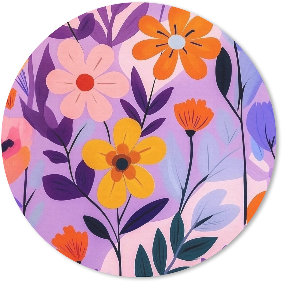 Muismat rond 20x20 cm - Mousepad Bloemen - Kleurrijk - Bladeren - Ronde muismatten