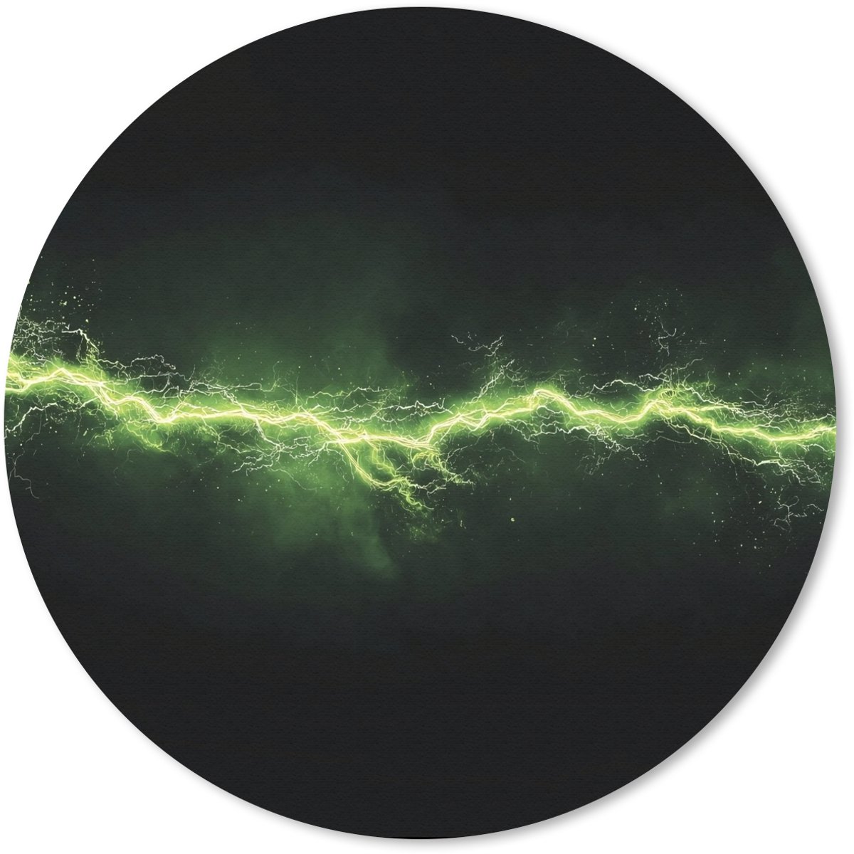 Muismat rond 30x30 cm - Mousepad Gaming - Elektriciteit - Lijn - Vonken - Groen - Ronde muismatten