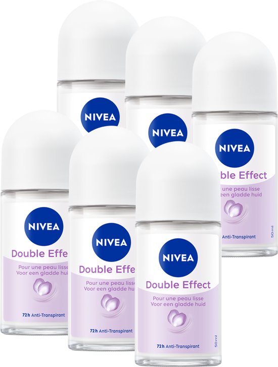 Een groep van zes Nivea Double Effect deodorant rollers.