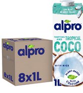 Alpro Drink Lait végétal à la noix de coco Original - Sans lactose et sans gluten - 8 x 1 L