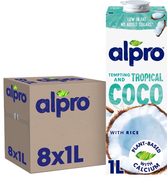 Alpro Drink Lait végétal à la noix de coco Original - Sans lactose et sans gluten - 8 x 1 L