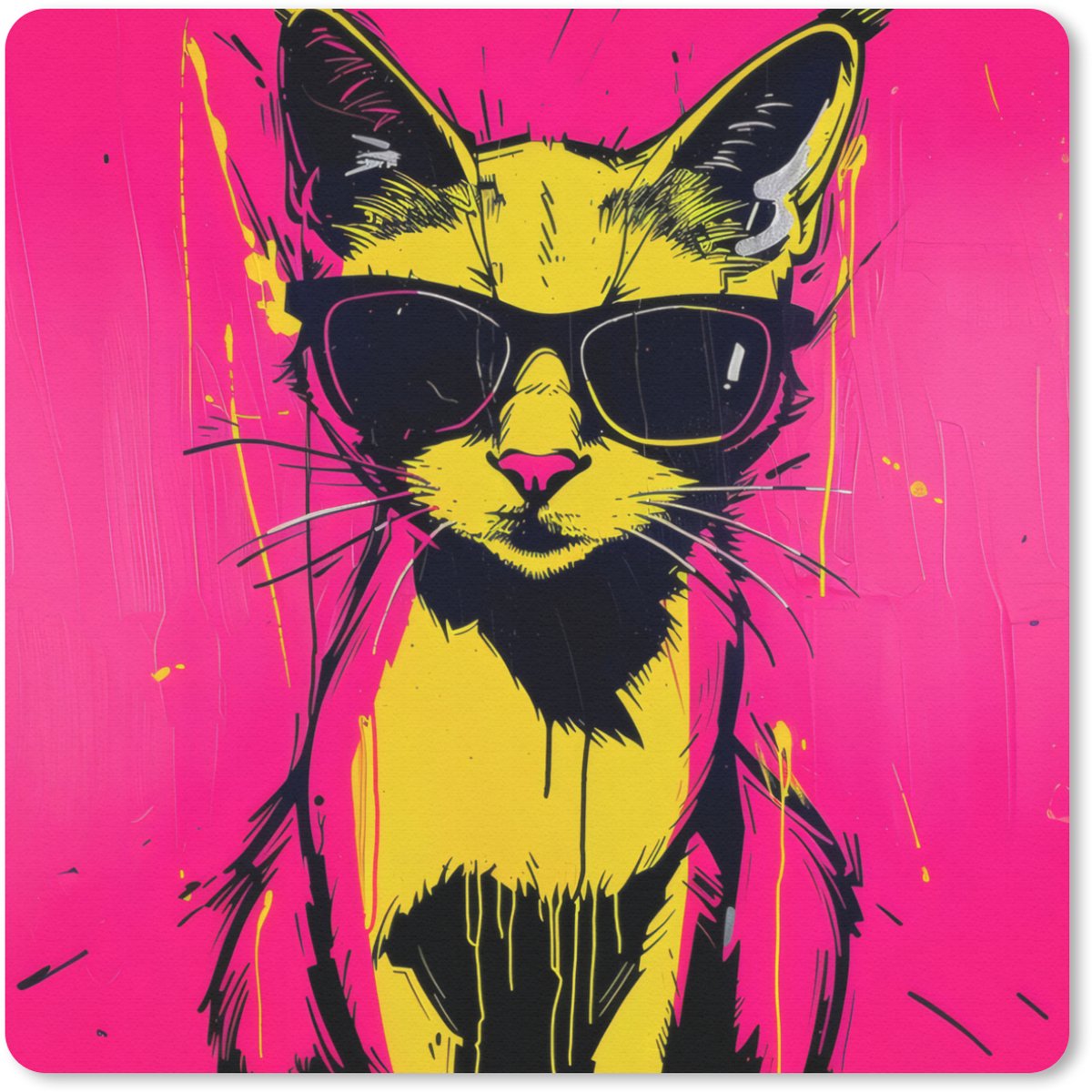 Muismat 20x20 cm - Mousepad Kat - Art - Zonnebril - Roze - Muismatten