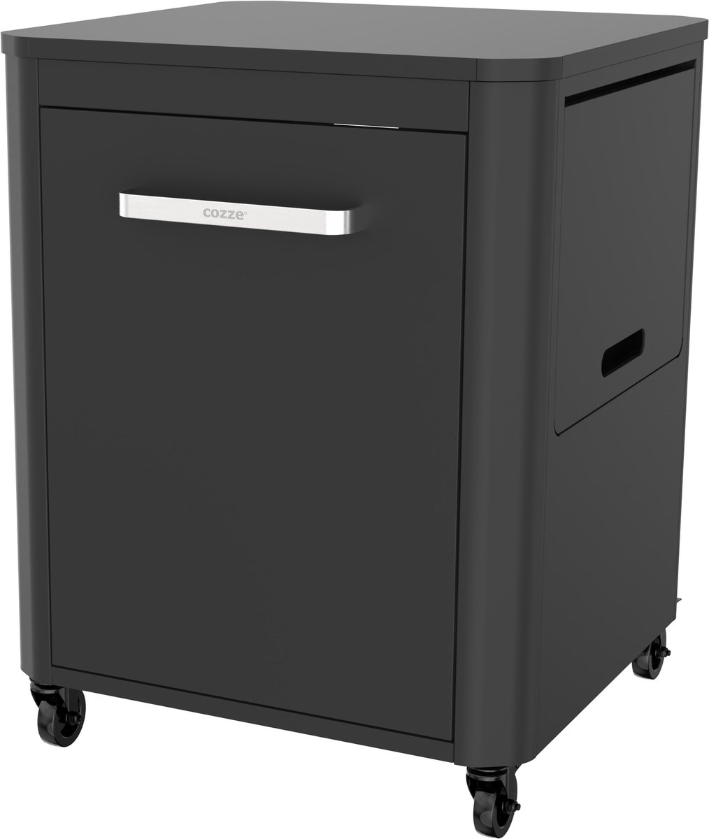 Cozze - Trolley 1 Deur en Opklapbare Werktafels - Roestvast Staal - Zwart