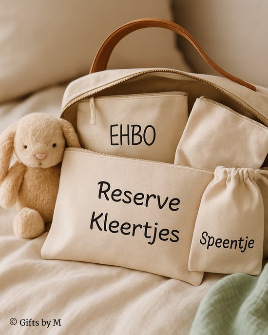 Baby Organizer Set - Gifts by M - Reserve Kleertjes - EHBO - Speentje - Set van Organizers - Luiertas - Bewaaretui - Etui - Katoen - Baby - Naturel van Gifts by M — afbeelding 2