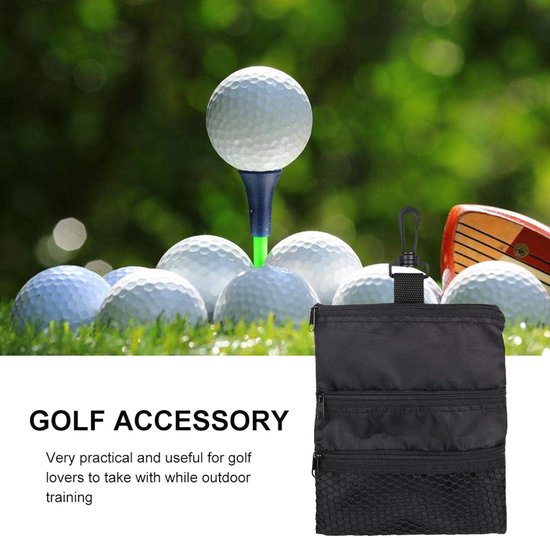Allecto Plus - Draagbaar Golf Tee Opbergzakje met Ritssluiting en Meerdere Zakken - Handige Haak voor Golfballen en Accessoires — afbeelding 2
