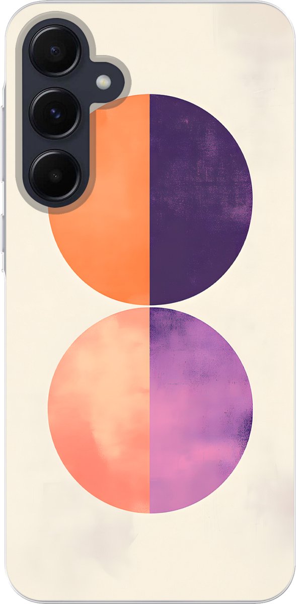 Telefoonhoesje Geschikt voor Samsung Galaxy A55 hoesje - Abstract - Cirkels - Paars - Siliconen Telefoonhoesje Telefoonhoesje