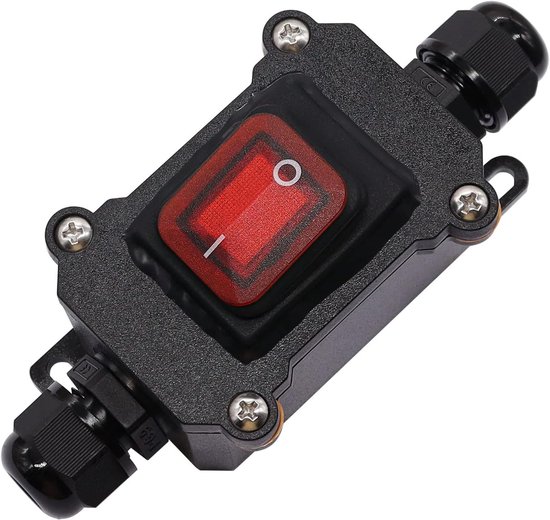 Waterdichte schakelaar, 2 stuks, IP65 waterdichte tussenschakelaar, zwarte snoerschakelaar, kabelschakelaar, 3 A/250 V, 10,5 x 3,5 x 2,5 cm, voor lampen, elektrische apparaten, transformator, 10,5 x