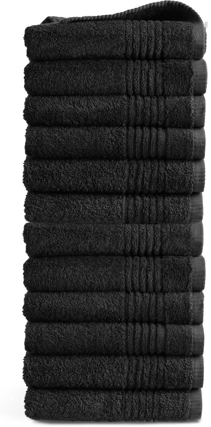 OUTLET BADTEXTIEL - set van 12 - handdoek 50x100 - zwart
