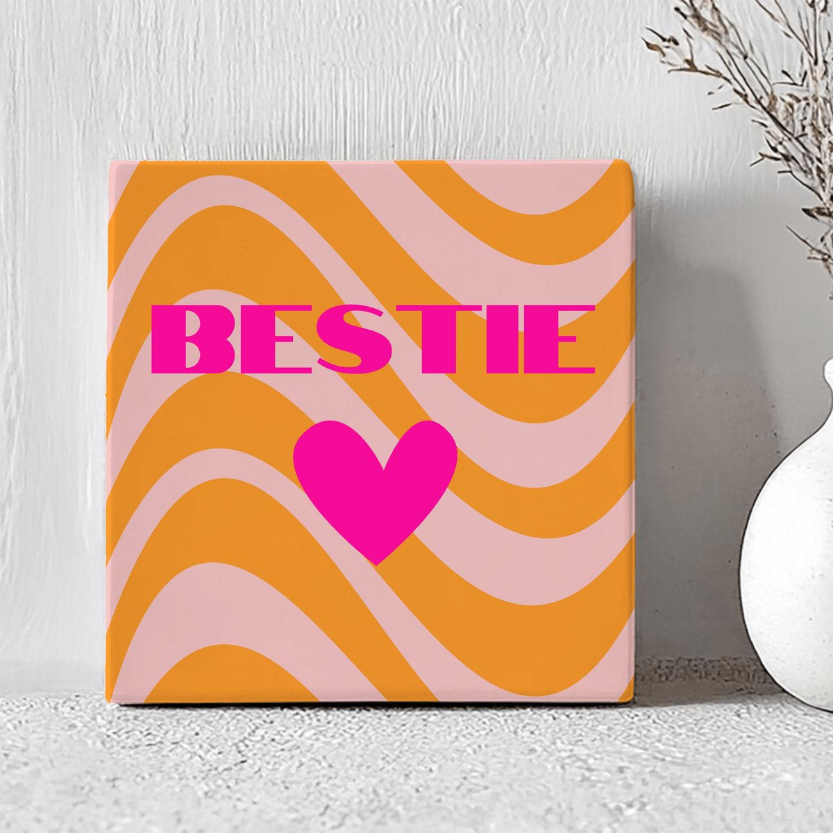 Printazzy - Tegeltjes met Tekst - Bestie - Cadeau voor Haar - Decoratie Woonkamer - Wanddecoratie - Valentijn - Decoratie - Oranje