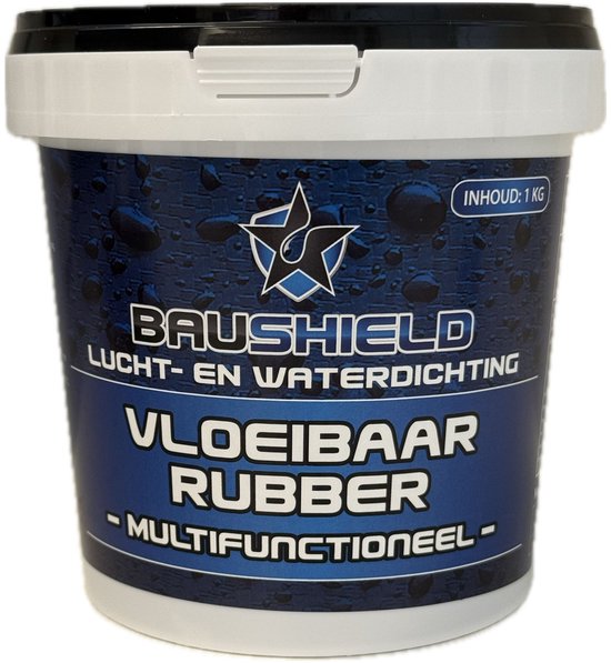 Baushield Multifunctioneel Vloeibaar Rubber, 1kg, vloeibaar bitumen, zwart,makkelijk verwerkbaar,hoge hechting,VOC-vrij,op waterbasis, UV-bestendig, scheuroverbruggend blijvend flexibel,naadloze doorharding, dakreparatie, gootreparatie, waterdichting