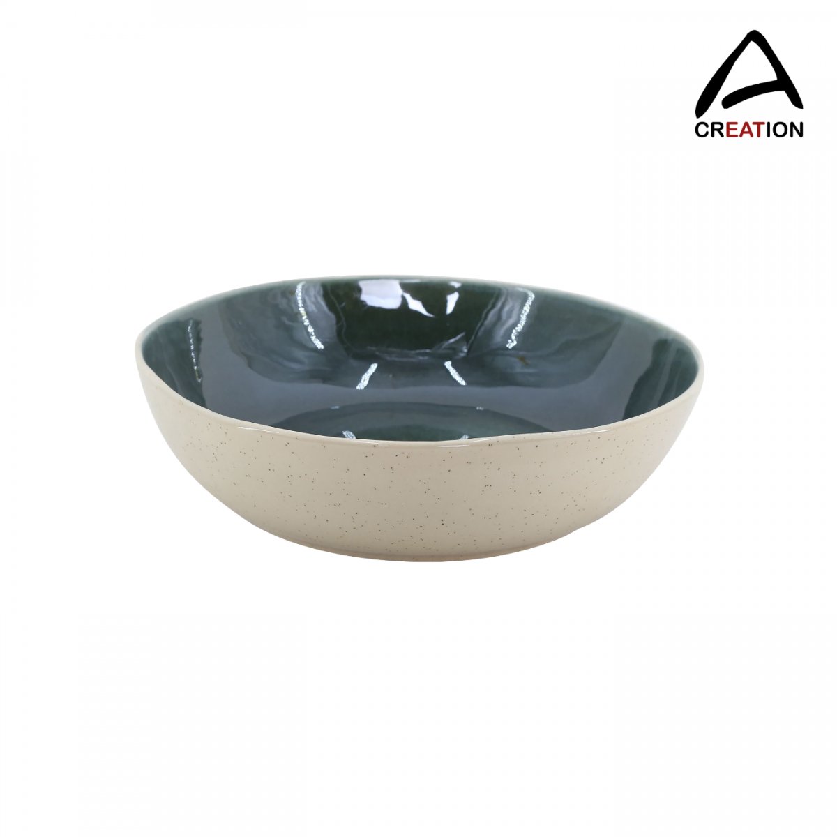 Coralia – Groot ondiep serveerschaal Ø29,7 cm – porselein met reactief glazuur – groen/beige (1800 ml)