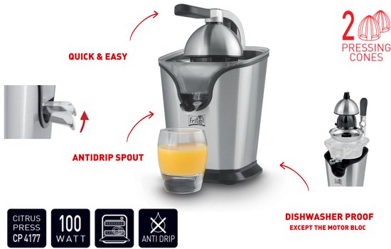 FRITEL Citruspers CP 4177 - Elektrische Citroenpers / Sinaasappelpers - 2 Perskegels - Antidrup - 100W van Merkloos — afbeelding 5