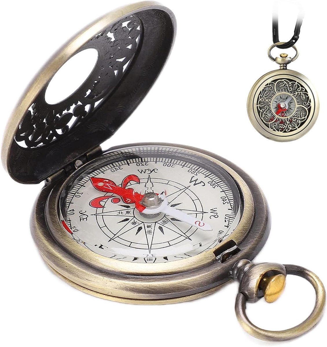 Mini waterdicht navigatiekompas voor kinderen - vintage design - messing kompas met koperen schaal - survivaluitrusting voor kamperen en wandelen.