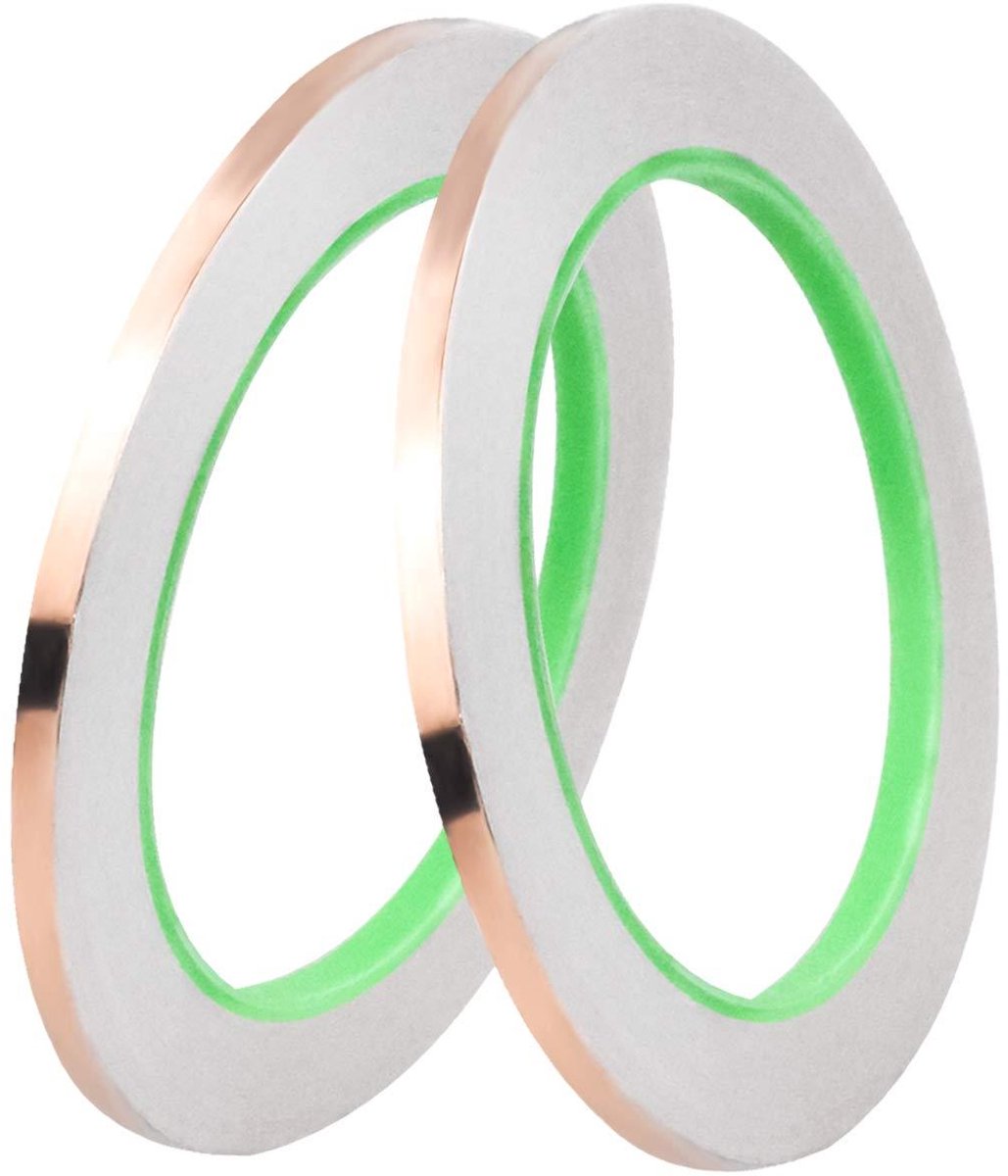 Koperfolieband 6 mm x 20 m - Zelfklevende tape voor EMI-afscherming - Set van 2 rollen