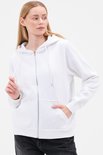 Wit dames vest met rits en capuchon, model zit.