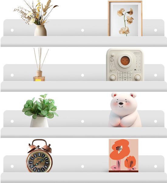 Foto: Wandrek 4 verdiepingen houten wandboard in retro industrieel design 60 cm voor boeken decoratie planten wijnflessen stabiel metalen frame voor keuken woonkamer kantoor