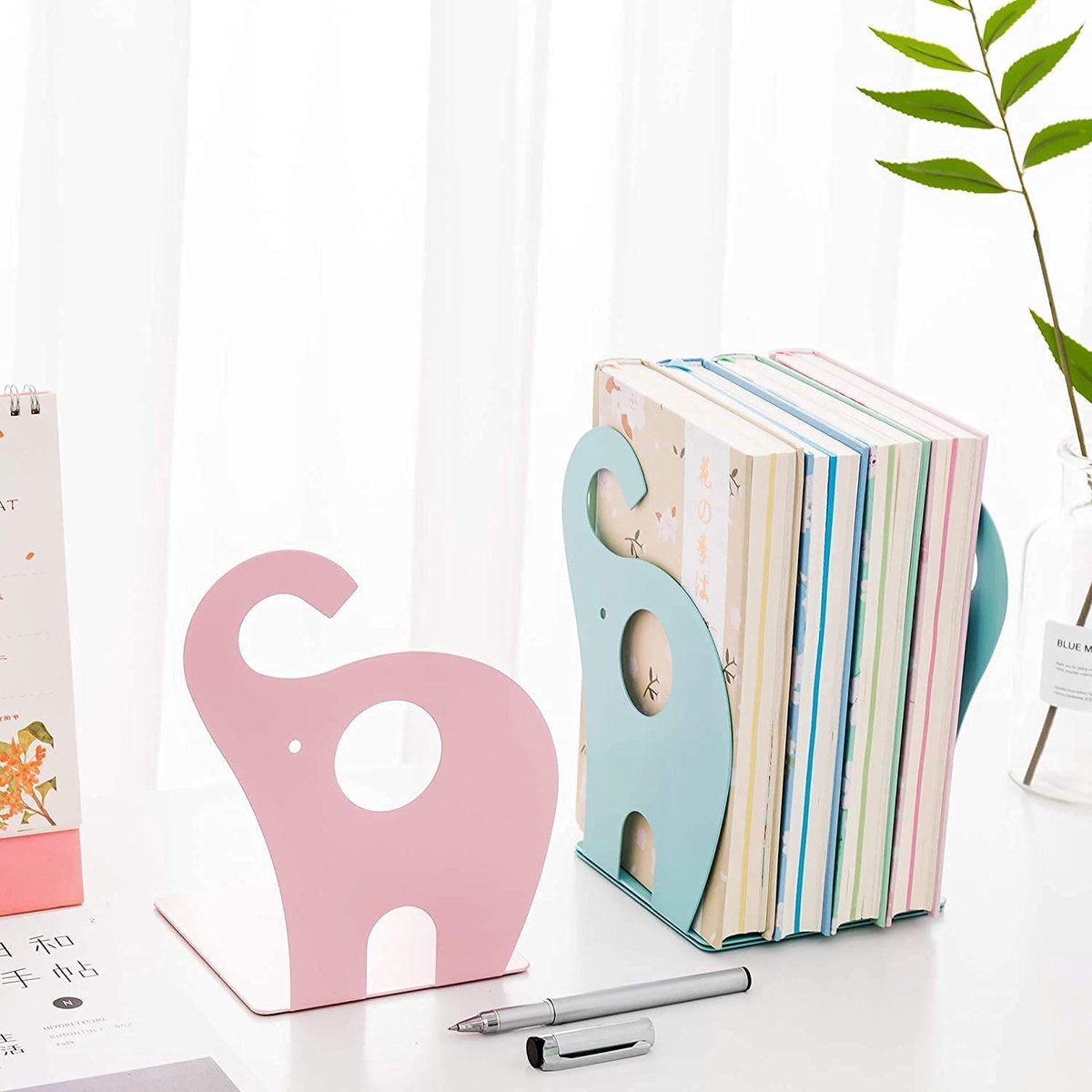 Ibenzoa® Kinderboekensteunen Olifant Roze Creatief Design voor Kinderen – 1 Paar 19 x 12 cm