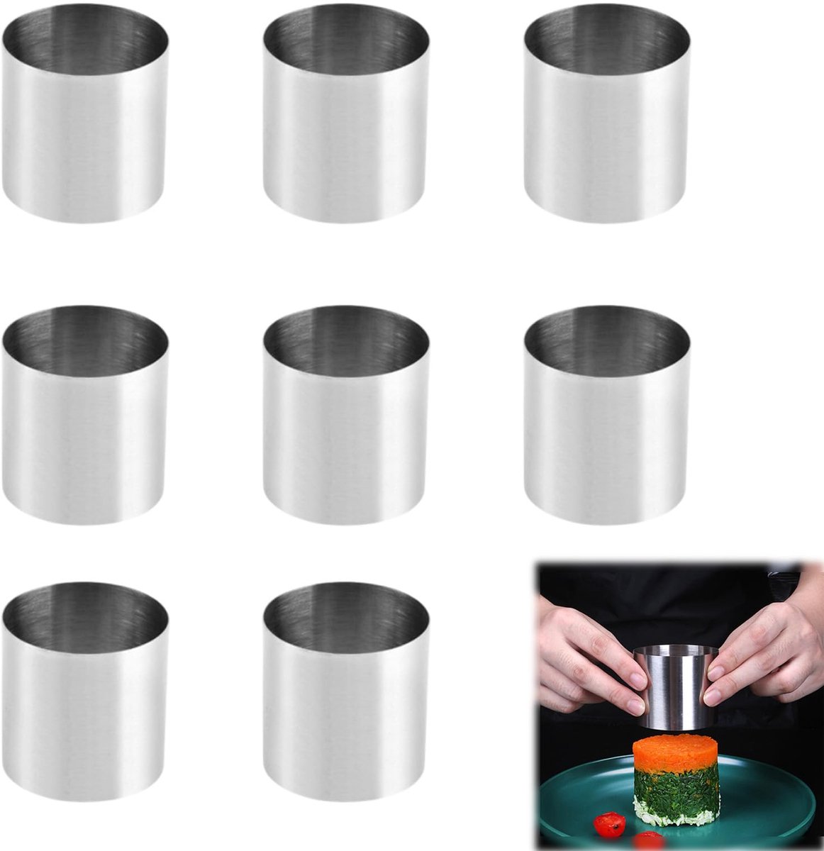 Ibenzoa® Set van 8 Hoogwaardige Mini-Dessertringen van Roestvrij Staal voor Diverse Desserts