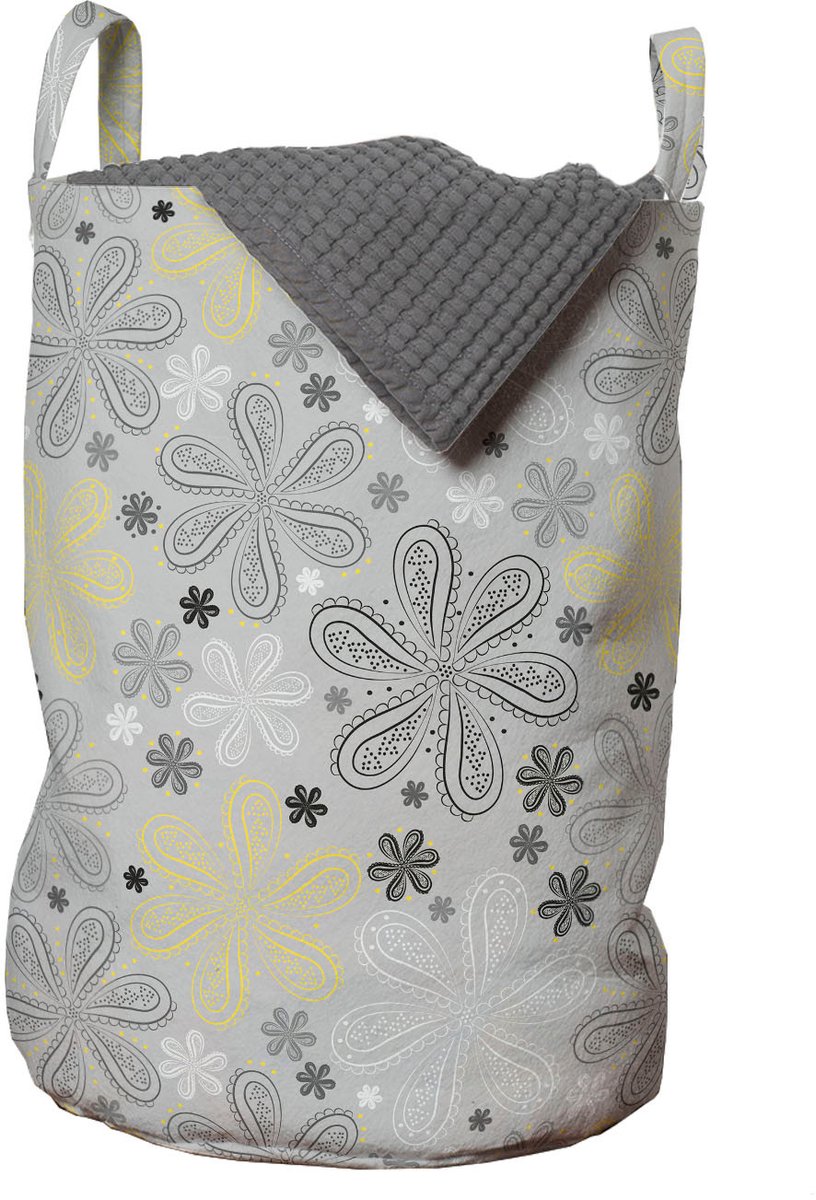 New Bed Grijs Gele bloem Wasmand met Handvatten en Koordsluiting, 33 cm x 48 cm