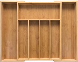 Budu Uitschuifbare Bamboe Bestekbak #38 (38 cm diep) - Bestekcassette Hout - Besteklade - 38 x 29,5 - 47,8 cm - 5/7 vakken