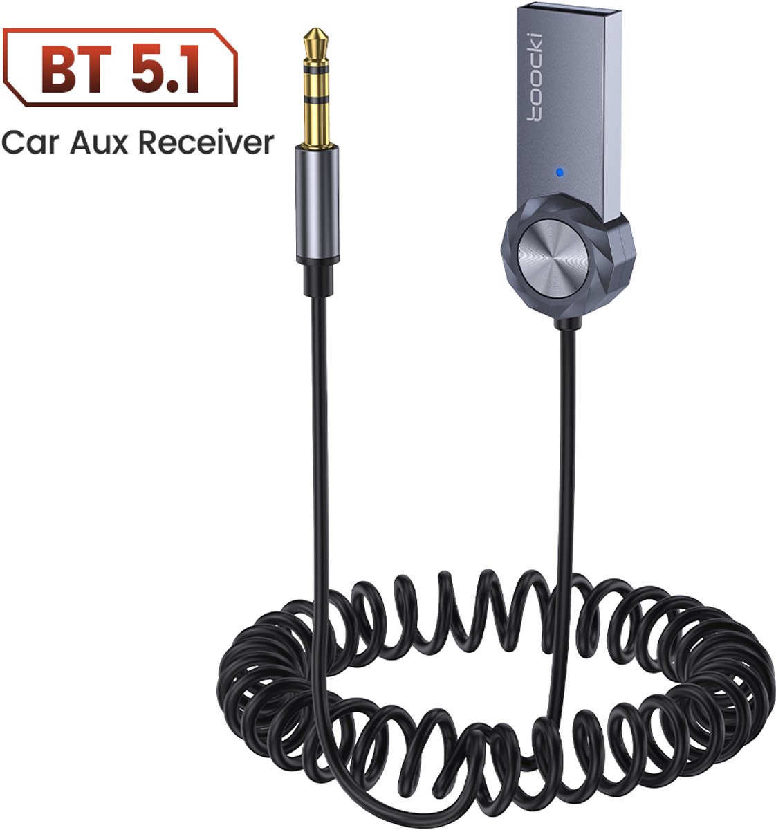 Toocki USB Bluetooth Aux Receiver Ontvanger | Bluetooth 5.1 Zender - Transmitter | BT 5.1 bluetooth USB naar 3.5mm Jack Audio voor Auto Ontvanger - transmitter Aux Draadloze Muziek Ontvanger draadloos hands free bellen Ingebouwde microfoon Carkit