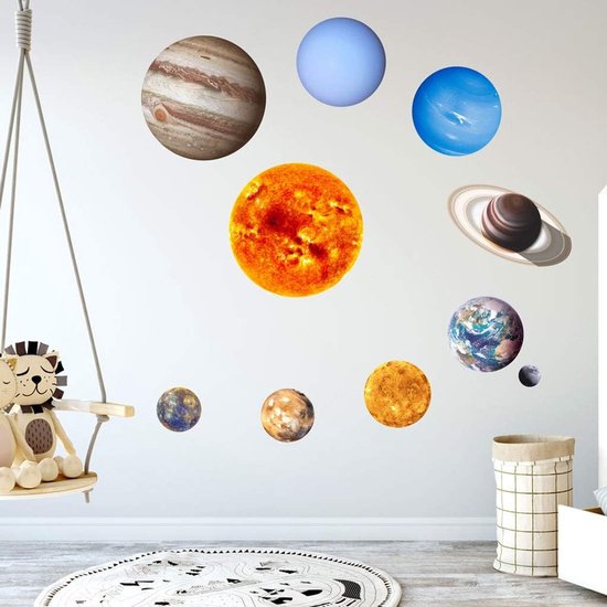 10-planeten zonnestelsel muursticker oplichtende set voor wanddecoratie, lichtgevende stickers zon aarde fluorescerende muurstickers ruimteal universum ruimte nachtoplichtende muurstickers voor kinderkamer slaapkamer