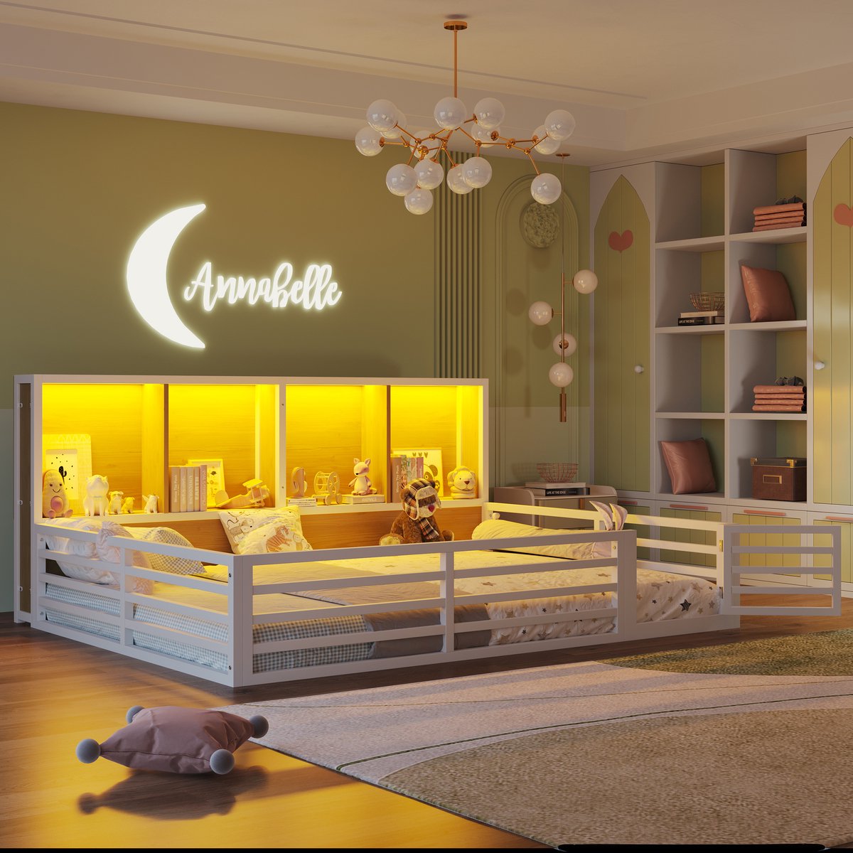 Merax kajuitbed - 140 x 200 cm - slaapbank - platform - nachtkastje met opbergruimte - zonder matras - leuning - wit
