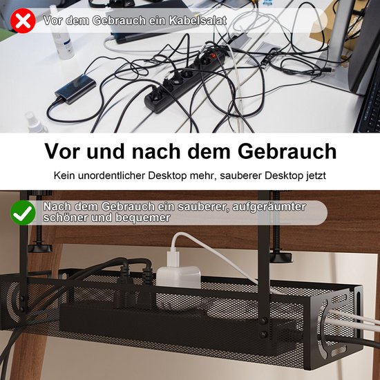 Kabelgoot Bureau Klemmen - Zonder Boren | Kabelmanagement Onder Bureau (40cm, 4.5KG) - Zwart