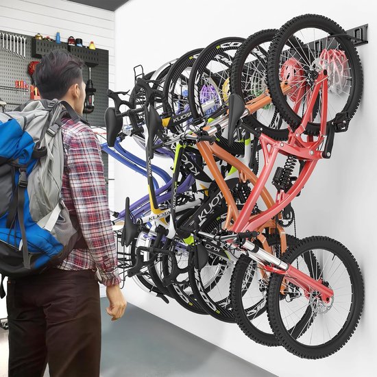 TOJ Fiets Ophangsysteem - Fietshaak - Fiets Ophangbeugel - Muurbeugel Fiets - Fietsenrek voor 4 Fietsen - Metaal - 120CM - Mat Zwart van toj — afbeelding 2