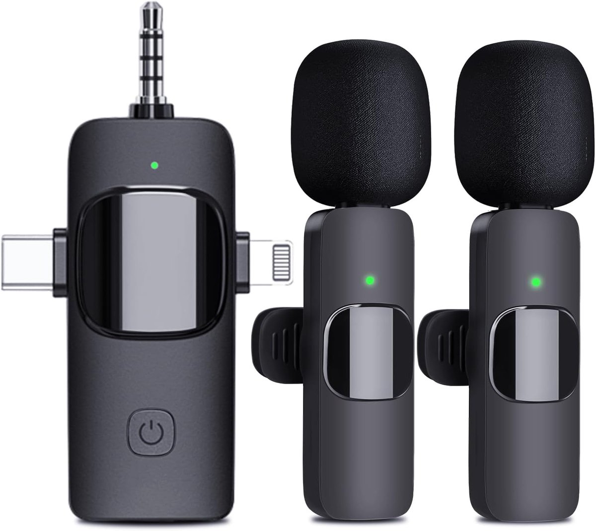 Draadloze microfoon voor iPhone, Android, camera, iPad - 3-in-1 dubbele professionele lavalier-minimicrofoon met USB-C, plug-play voor video-opnames, YouTube, TikTok