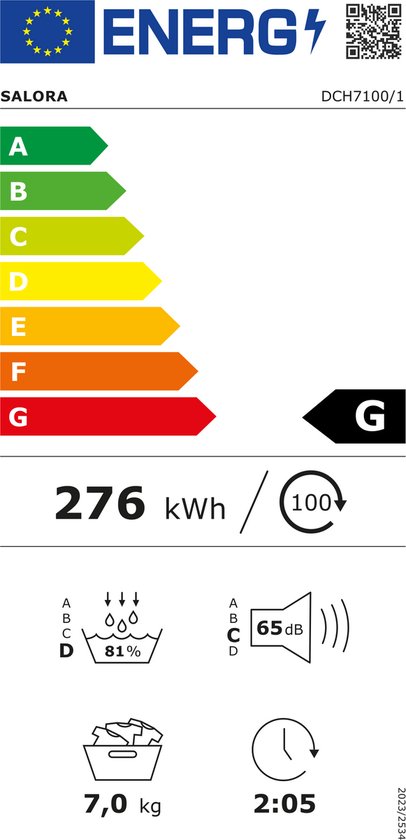 Salora DCH7100 - Condensdroger - Droger - Wasdroger - Vrijstaand - 7 kg