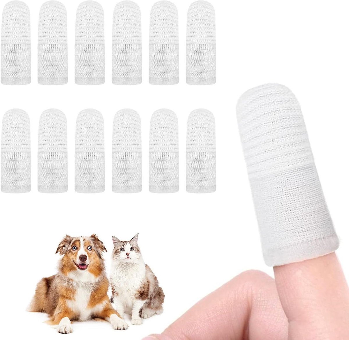 Huisdier Tandenborstel Set - 12 Stuks voor Katten - 6 Verpakkingen - 360° Reiniging - Herbruikbare Hondentandenborstel - Gebreide Vingertandenborstel - Klein Medium Groot Ras Katten Puppy Tanden Verzorging