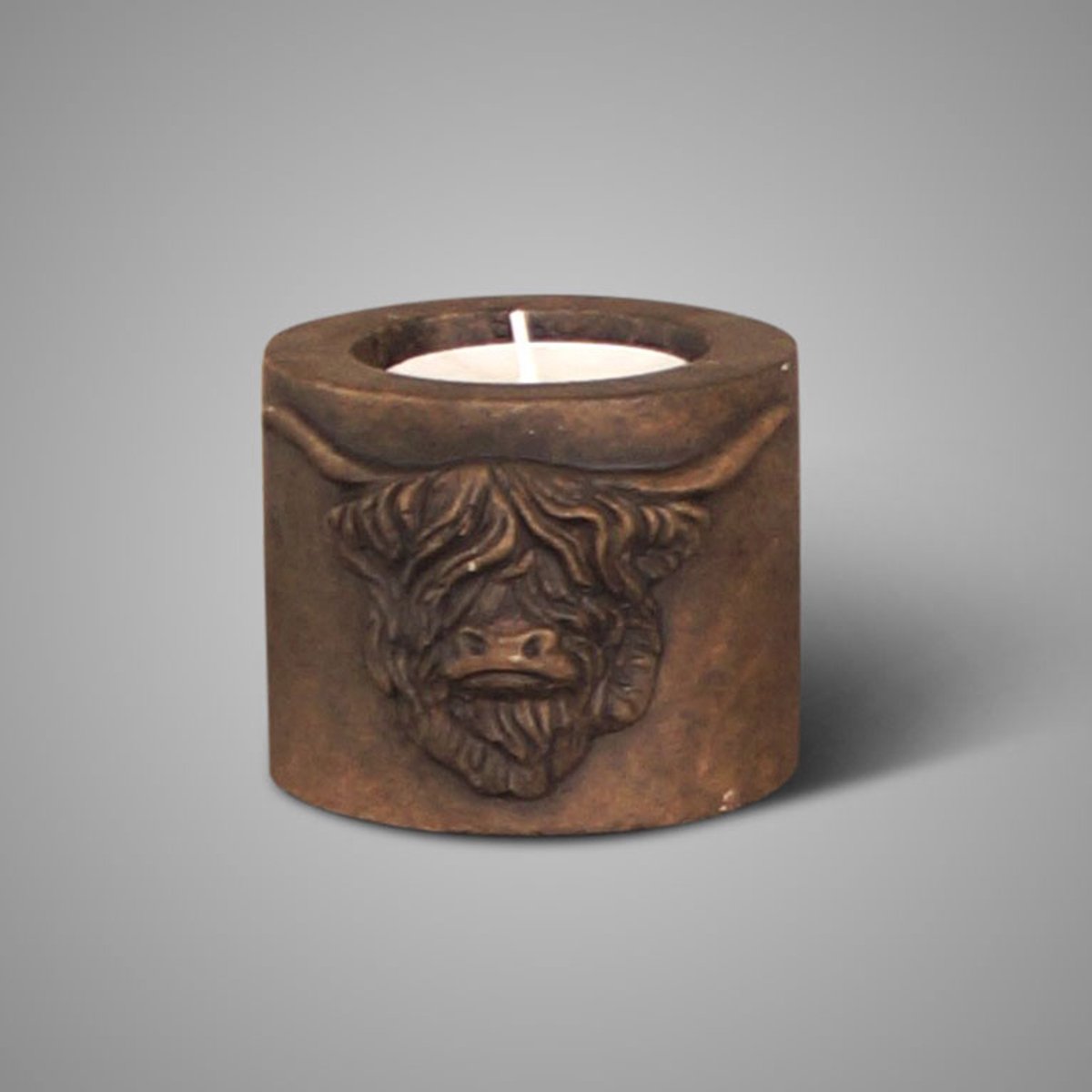 Brynxz – Theelichthouders - Set van twee verschillende hoogtes - Schotse Hooglander – Majestic Brown – Hoogte 8/11 cm Diameter 10/12 cm
