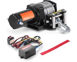 Elektrische Lier, tot 1360 Kg, 12 V DC, ATV/UTV-Sleeplier, 12,0 M Stalen Kabel, IP55 Waterdicht, Kabelgeleider met Rol, Bedrade Afstandsbediening, Off-Road Gebruik