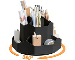 Draaiende Bureau Organizer – Zwart - Pennenhouder – Pennenbak – Kunststof – Roterend Opbergsysteem – Bureau Accessoires – Make-up Organiser – Afm: 18 cm breed x 13 cm hoog