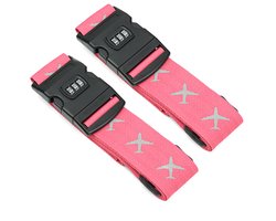 Roegaarden kofferriem met cijferslot - Bagageriem - Kofferslot - Inclusief kofferlabel - roze - 2 stuks